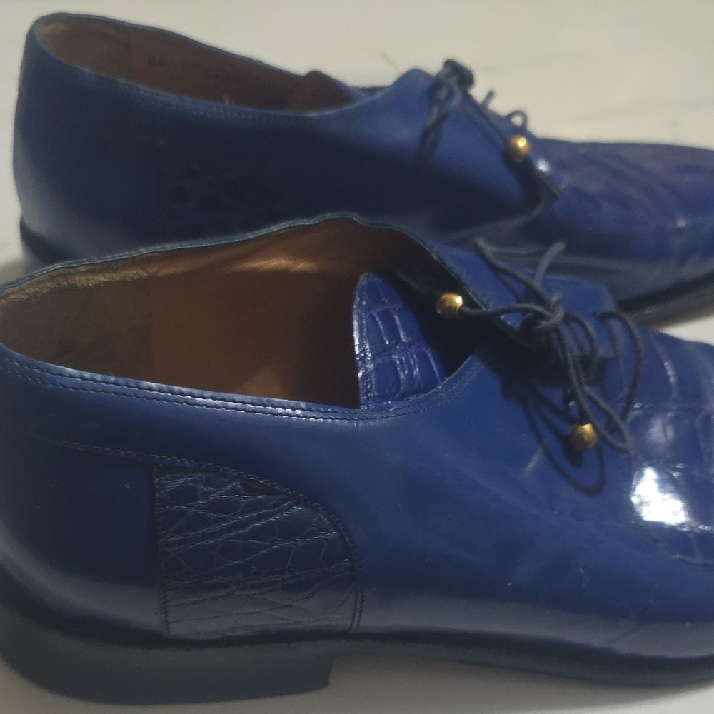 Men's Blue Leather Dress Shoes - Picture 4 of 10